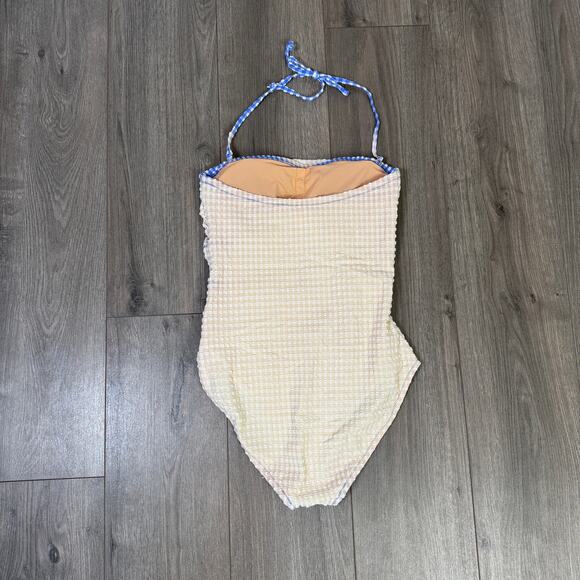 J.Crew Strapless Seersucker Halter One-Piece Swimsuit WMNS S Blue White Gingham - Picture 8 of 11